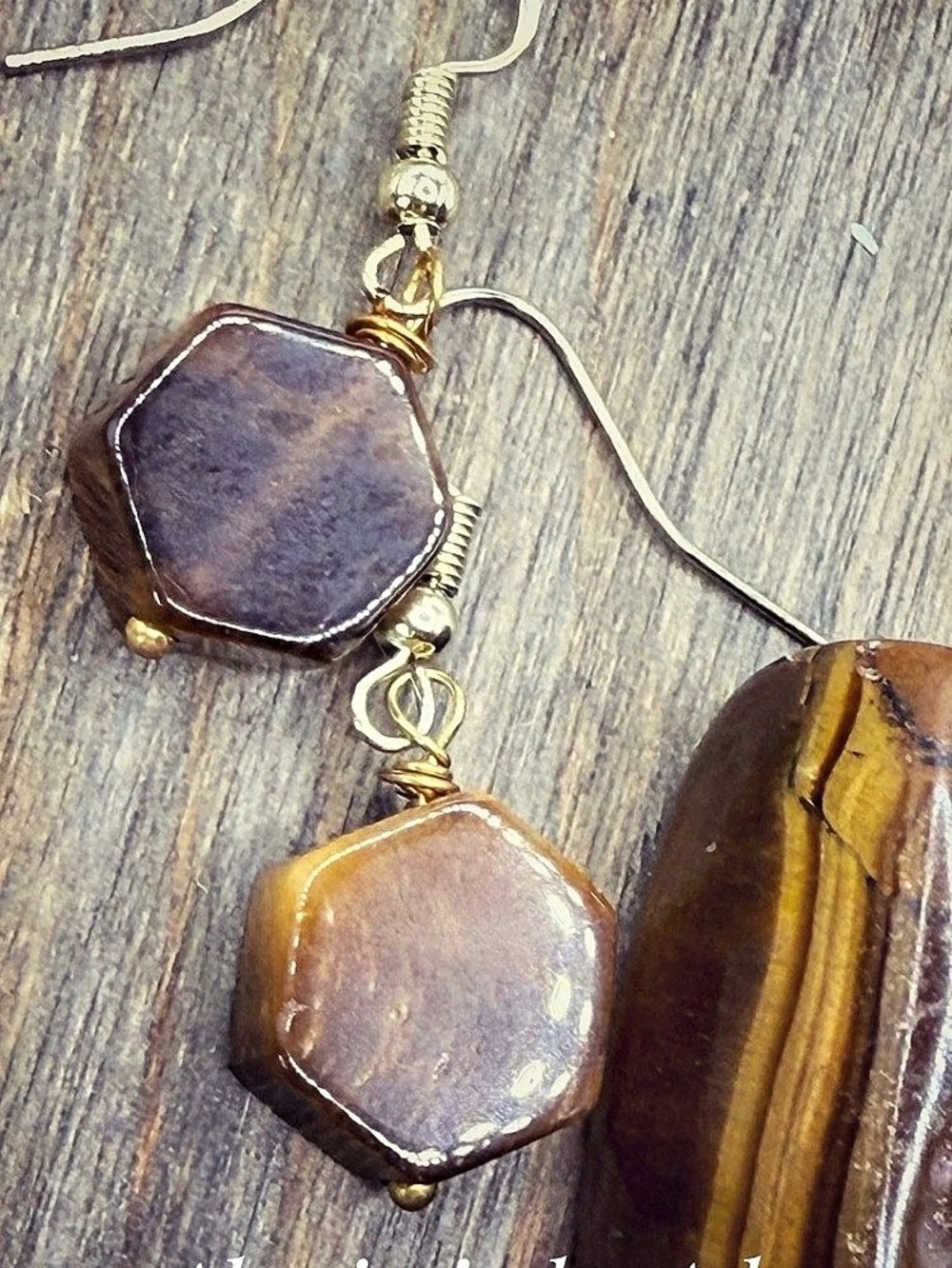 Tiger’s eye Gemstone Drop Earrings in Brown & gold